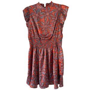 THML Womens Satin Red Paisley Floral Print Smocked Waist Dress Size L